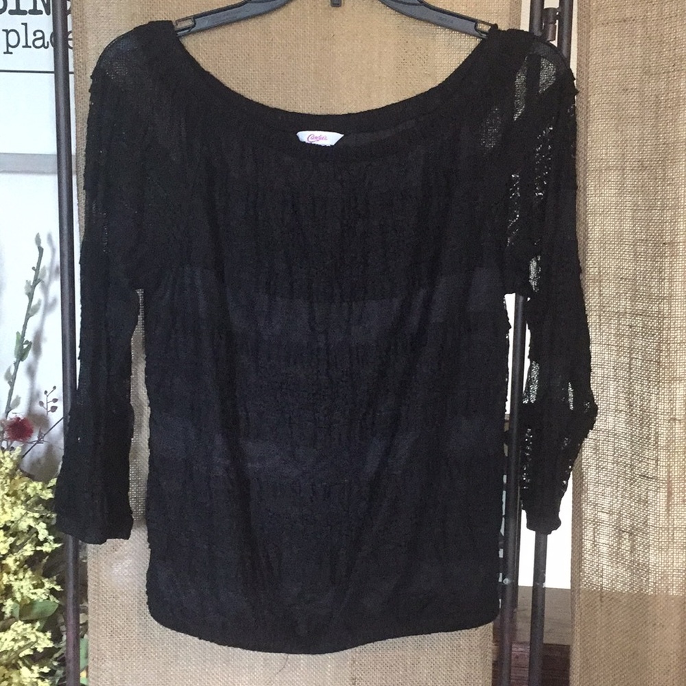 Candie's 3/4 sleeve scoop neck lace shirt